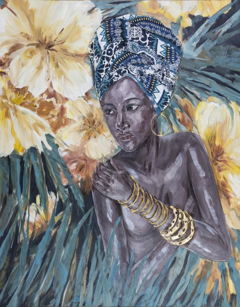 Wandbild FRAU MIT TURBAN 4, handgemalt, in Acrylfarben